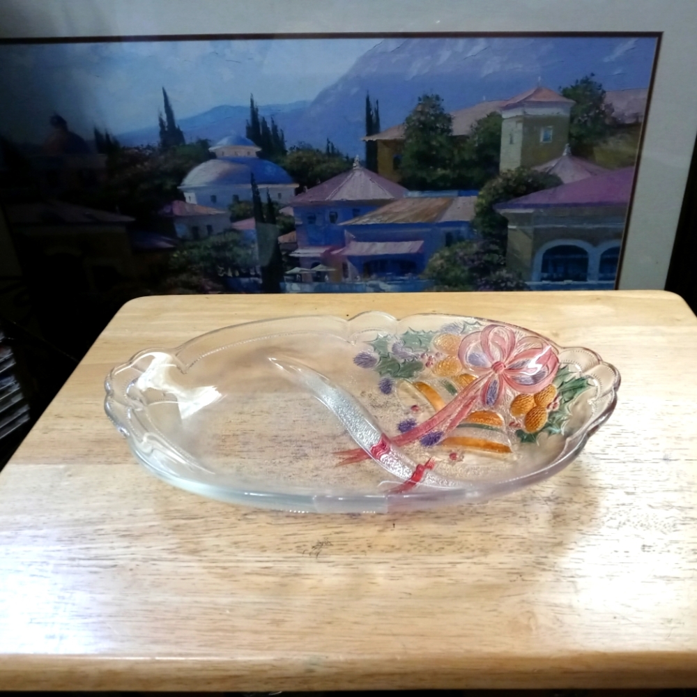Mikasa Holiday Crystal Bells Divided Serving Dish.🍔🍕🍱🍷🍹🍸🍝🛍 8"×12" 🆕